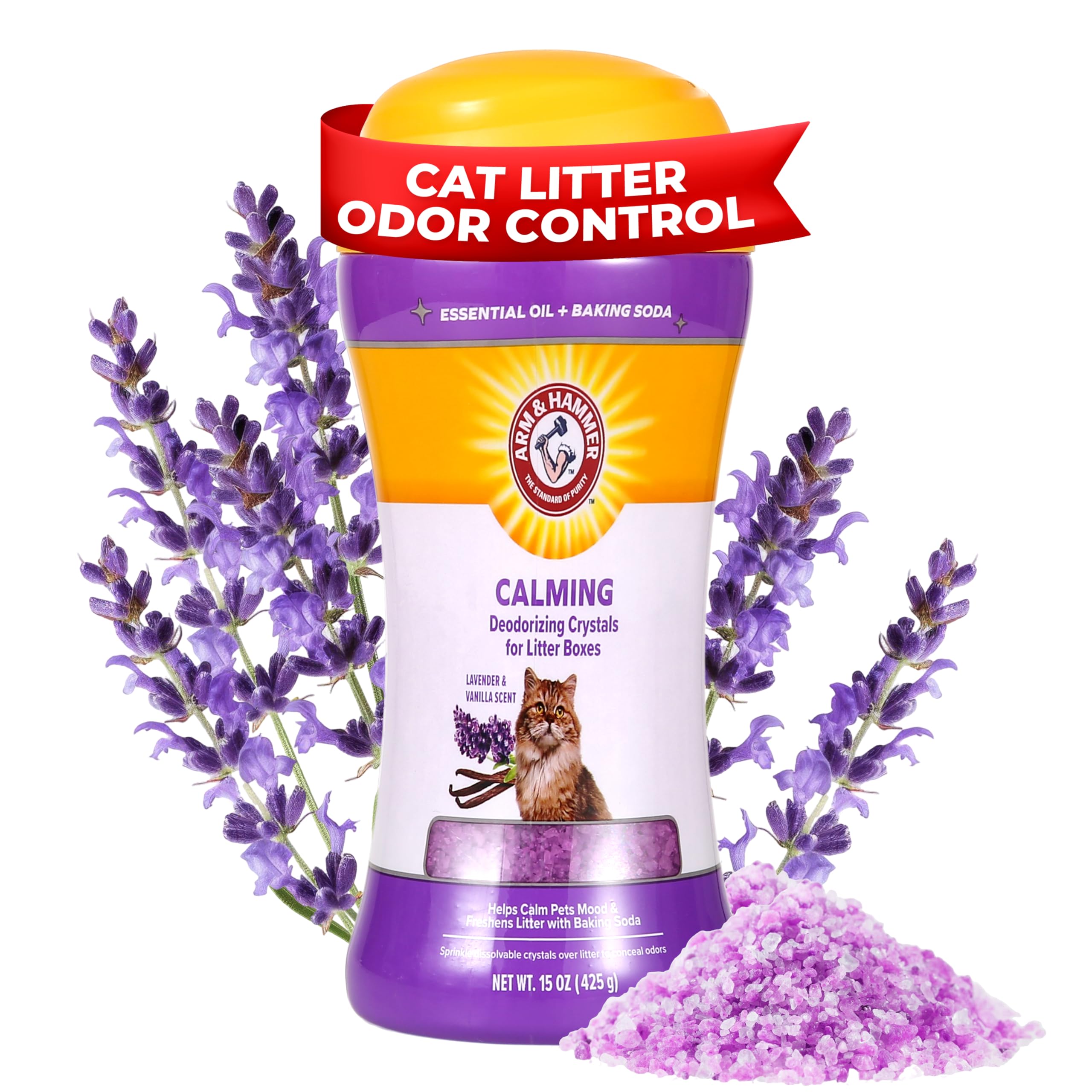 Arm & Hammer Cat Litter Deodorizing Crystals, Lavender and Vanilla, 15 Oz
