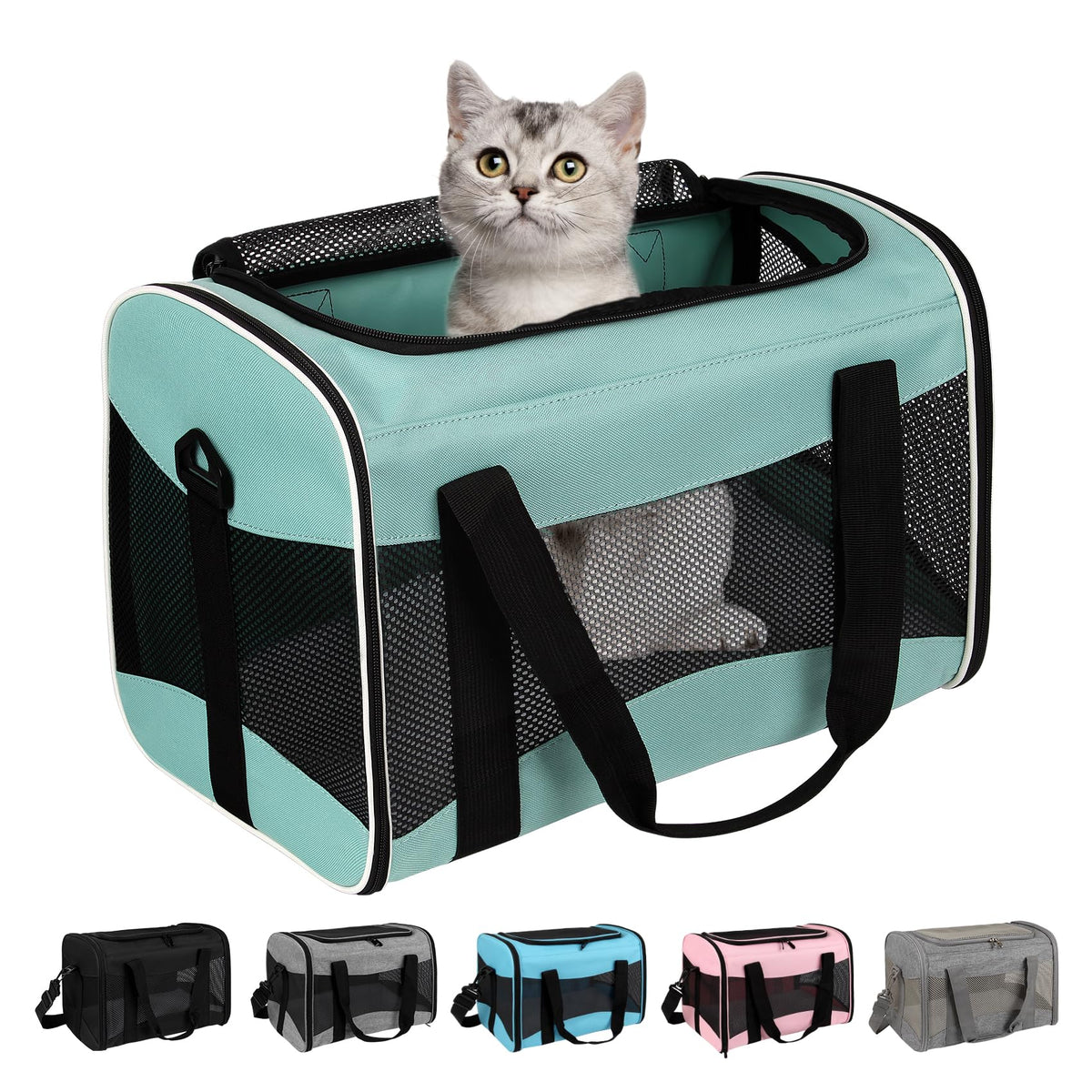Cat Carrying Case - Pet Carrier Airline Approved, Protable and Breathable Pet Travel Carrier Removable Fleece Pad, Collapsible Cat Carrier Dog Carrier for Medium Cats Small Cats Dogs (Small, Black)