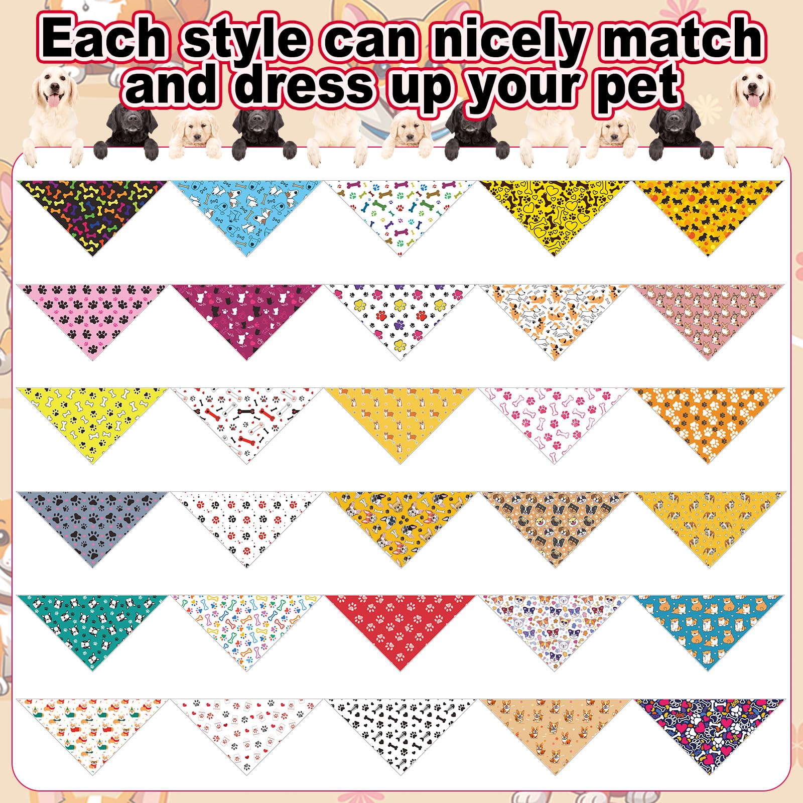 Aliceset 180 Pcs Dog Bandanas Bulk for Summer, Paw Print Holiday Dog Scarves, Soft Triangle Adjustable Pet Bandanas for Beach, Pool, Wedding, Party, Photo Props, Cute Neckerchiefs for Boys and Girls