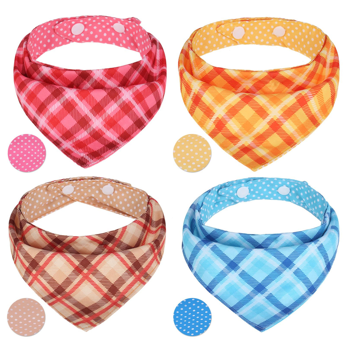 PAWCHIE Dog Cooling Bandana Small, 4 Packs Ice Cool Pet Triangle Scarf Bibs Reversible Styles, Summer Adjustable with Two Snaps, Kerchief Set Accessories for Dogs, Puppy, Cats