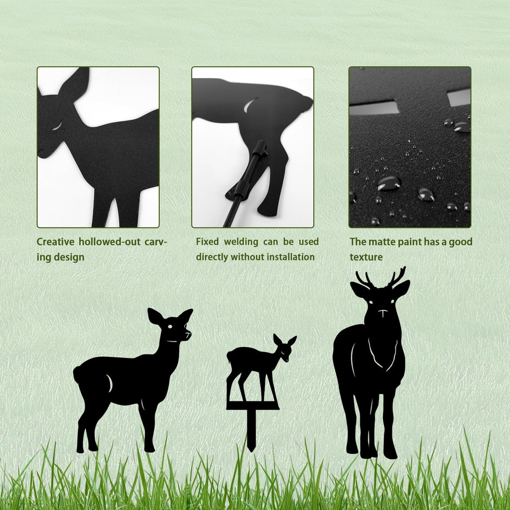 Yonisun 3 Pack Deer Metal Garden Decorative Stakes, Weather Proof Silhouette Statues for Yard, Patio,Outdoor Decor for Deer Lovers and Pet Owners