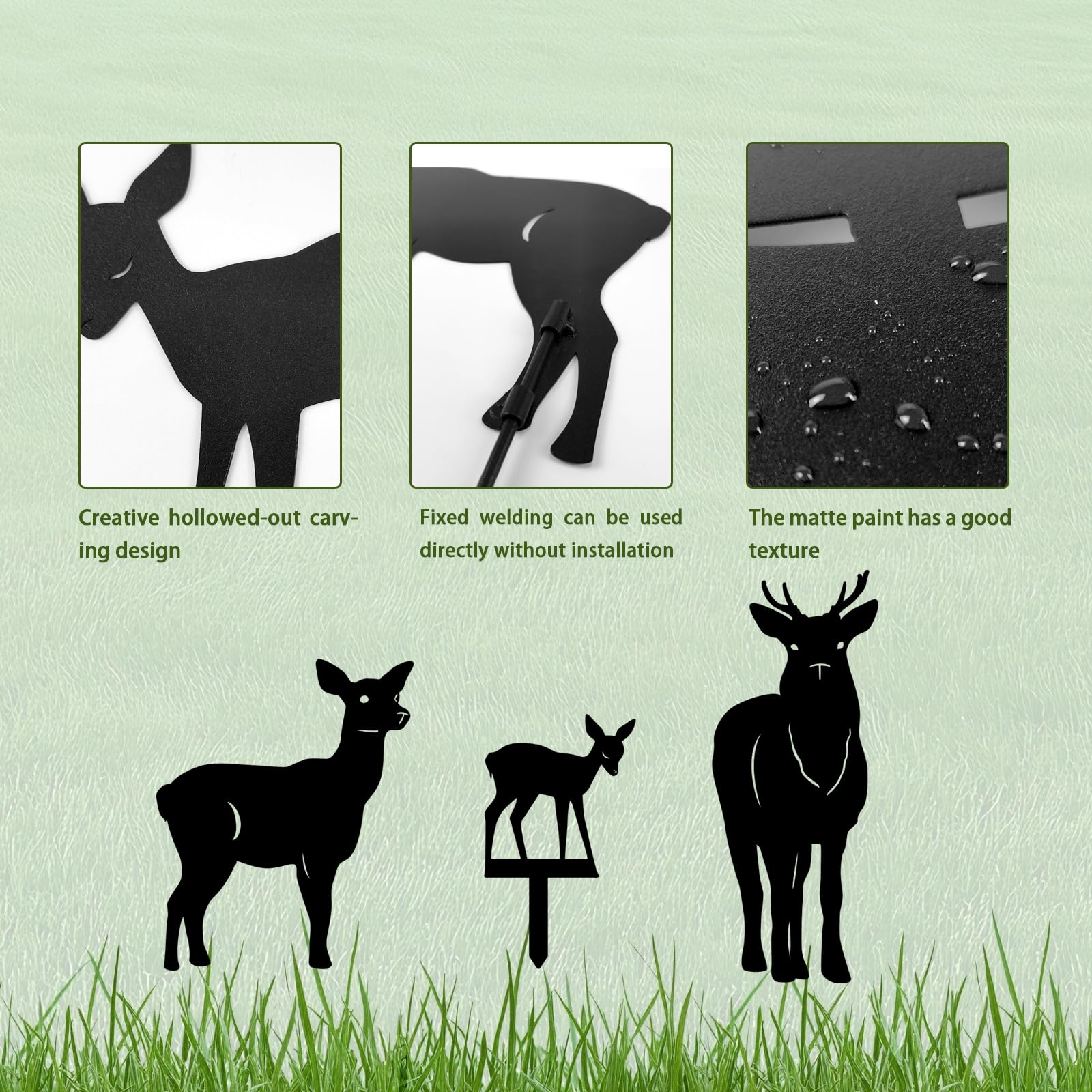 Yonisun 3 Pack Deer Metal Garden Decorative Stakes, Weather Proof Silhouette Statues for Yard, Patio,Outdoor Decor for Deer Lovers and Pet Owners