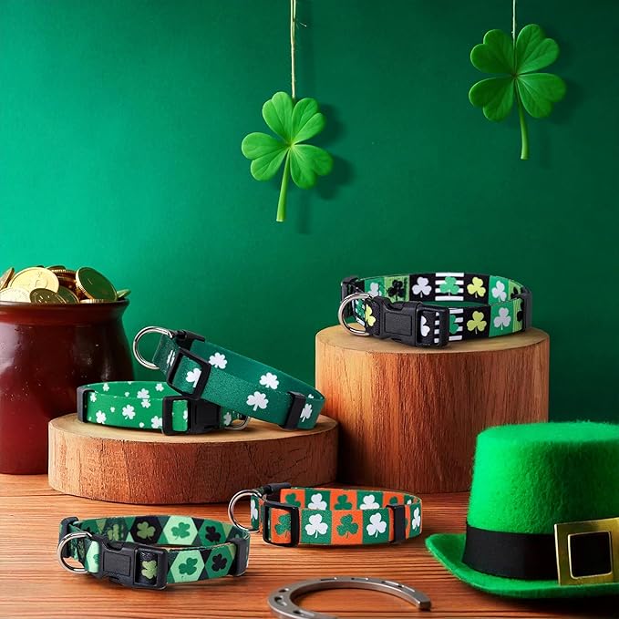 Native Pup St Patricks Dog Collar- Saint Patrick Green Shamrock Pet Collars- St. Patrick’s Lucky Irish- Cute Boy Girl Puppy Gift- Adjustable for Small, Medium, Large Breeds (Lucky Shamrock, Small)