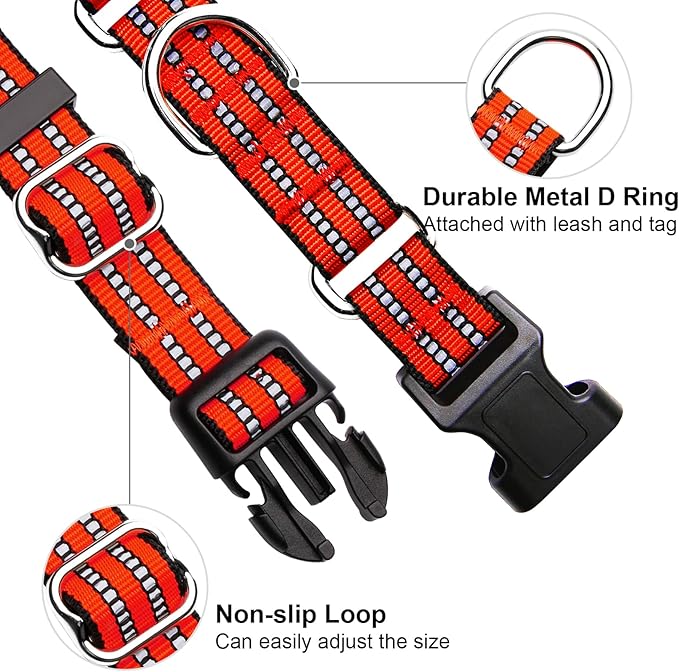 JOYEEIIOO Martingale Dog Collar, Adjustable Nylon Reflective Collar with Quick Release Buckle, No Pull Dog Training Collars for Small Medium Large Dogs (Bright Orange, Medium)