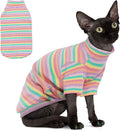 PUMYPOREITY Sphynx Cat Clothes - Soft Hairless Shirt With Sleeves, Stretchy Sweater, Pullover Pajamas Jumpsuit, Turtleneck Outfit for Sphynx Cornish Rex, Devon Rex - Rainbow, M
