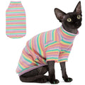 PUMYPOREITY Soft Hairless Cats Clothes - Rainbow Stretchy Cat Sweater, Pullover Jumpsuit, Turtleneck Outfit for Sphynx, Cornish Rex, Devon Rex, XS