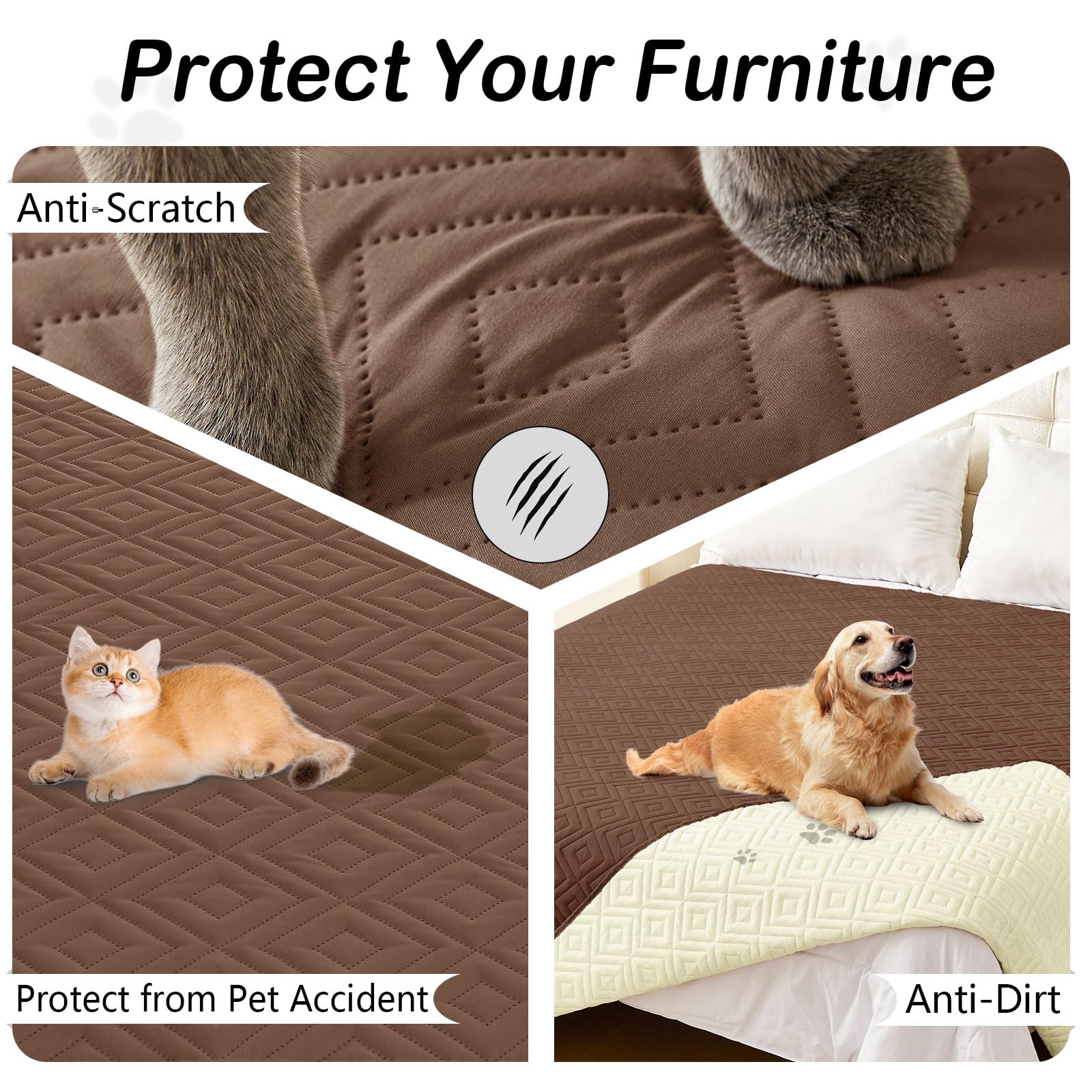 hyha Waterproof Reversible Dog Blanket, Pet Blanket for Sofa Couch