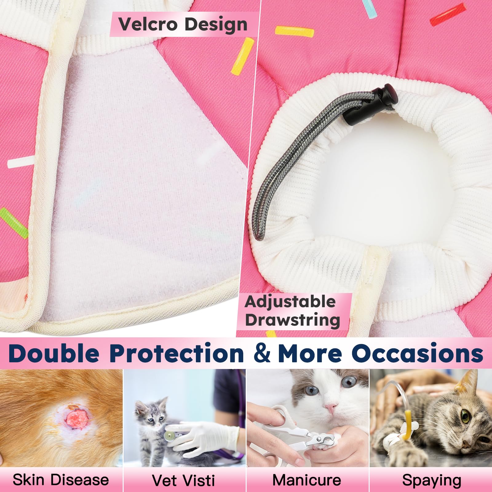Cat Cone Collar Soft, Waterproof Cat Recovery Collar After Surgery, Adjustable Pet Donut Collar, Safety Elizabethan Collar to Prevent Licking Wounds for Kittens, Pet Cone Alternative