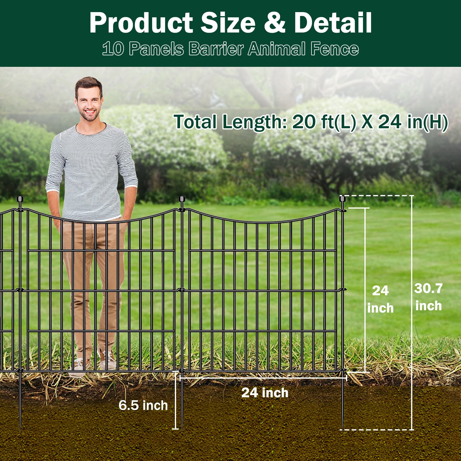 No Dig Dog Fence Outdoor for Yard, 24 in(H) X 20 ft(L)