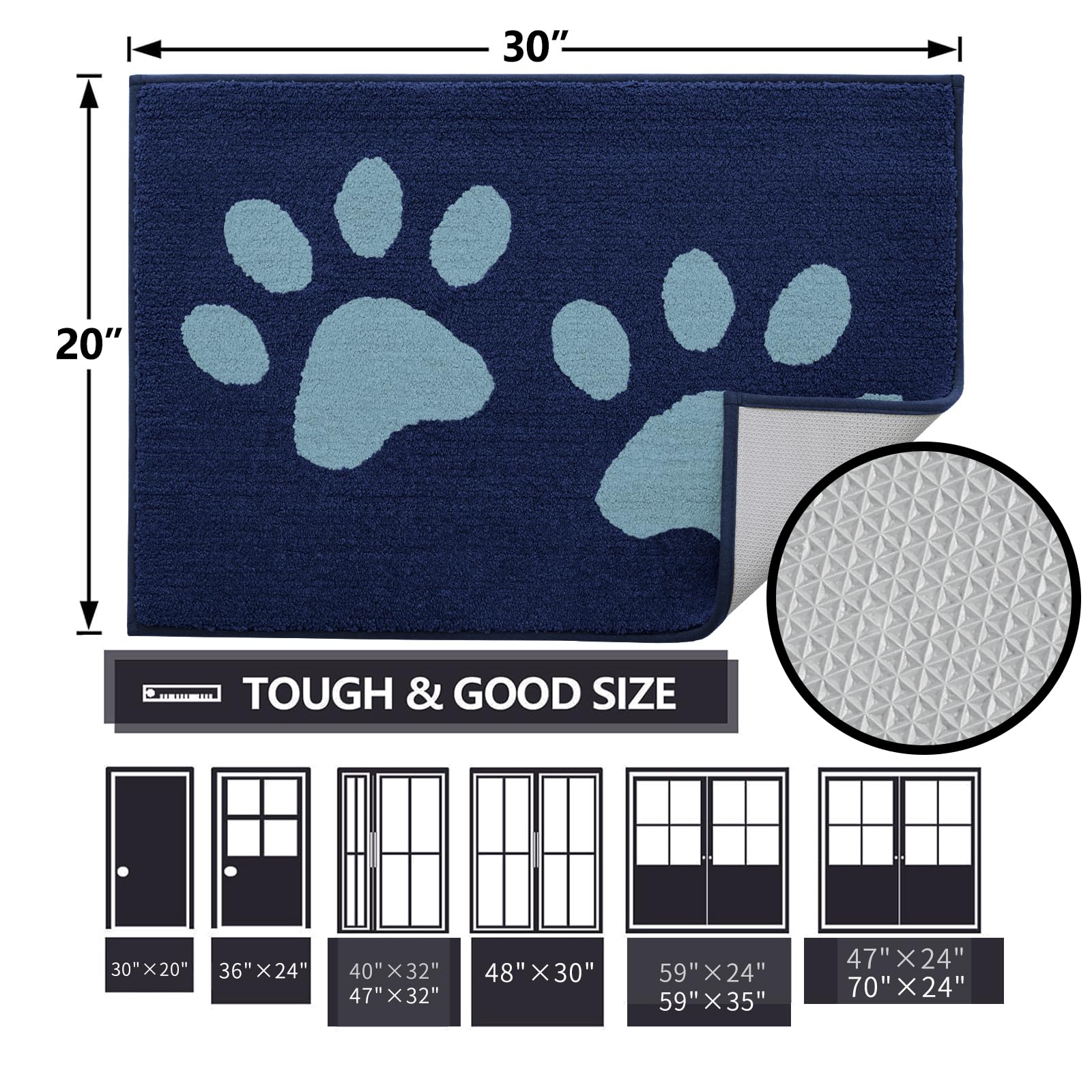 Buganda Dog Door Mat for Muddy Paws 47x24, Absorbent Doormat for Inside