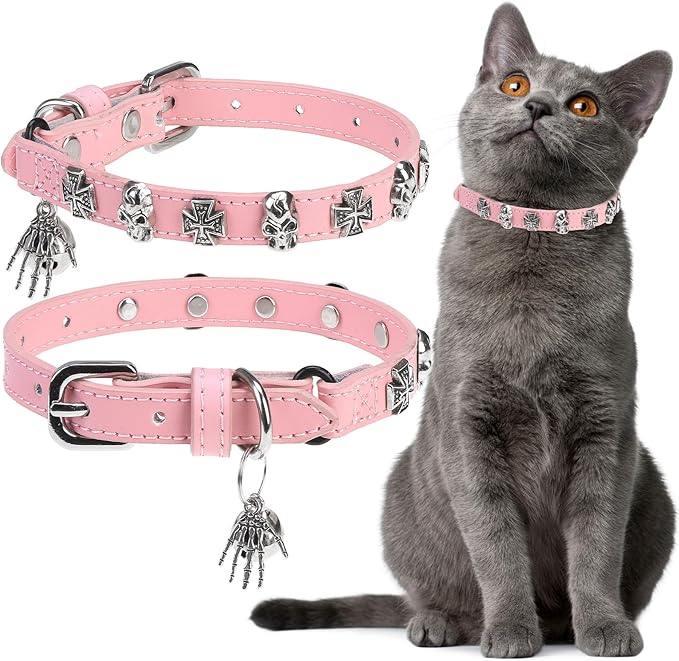 EXPAWLORER Leather Cat Collar for Girl Boy Cats