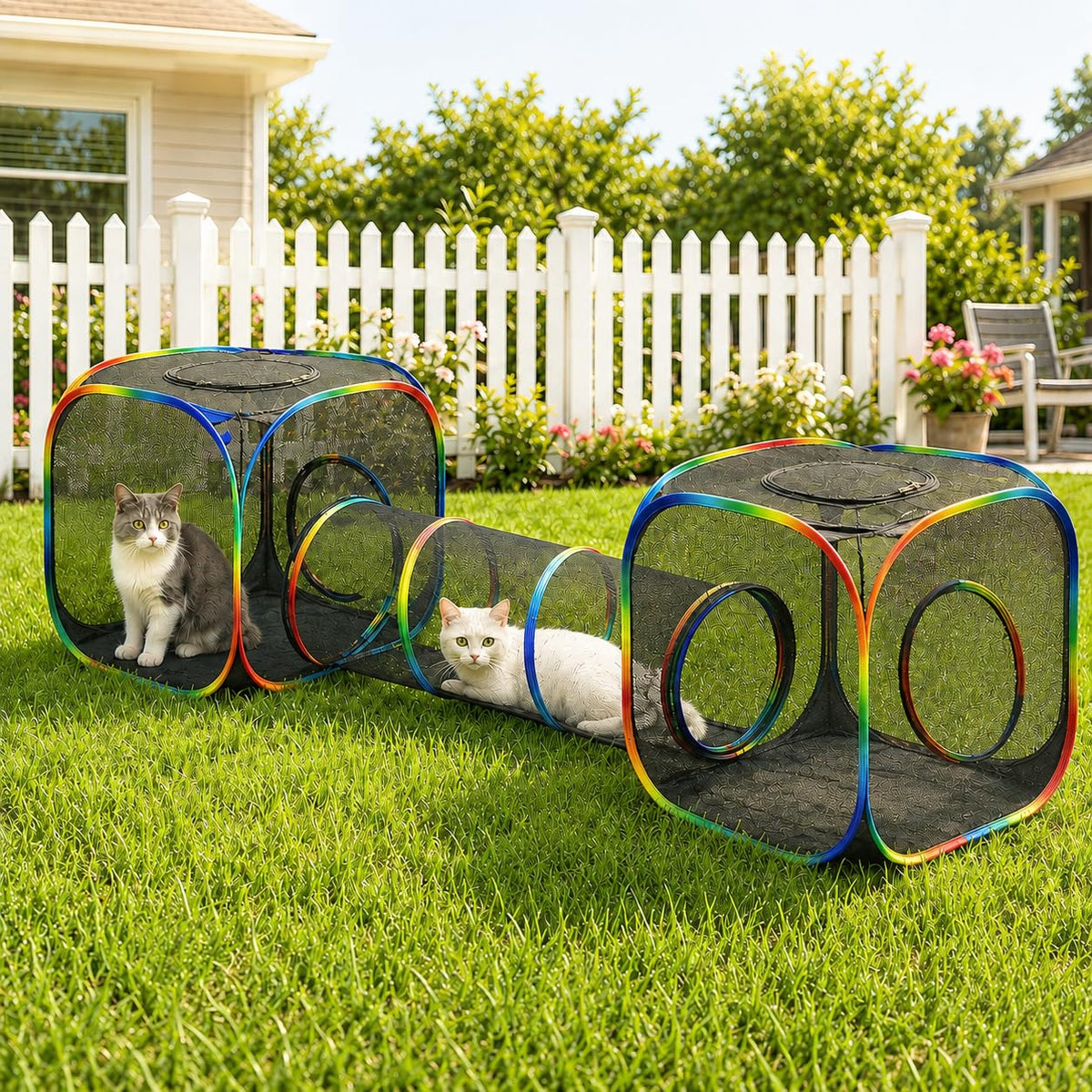 LUCKITTY Outdoor Rainbow Cat Enclosures Playground,Outside House for Indoor Cats Include Portable Tent, 3 Way with 2 Cube Tunnel, for Kitty and Small Animals,Within Storage Bag