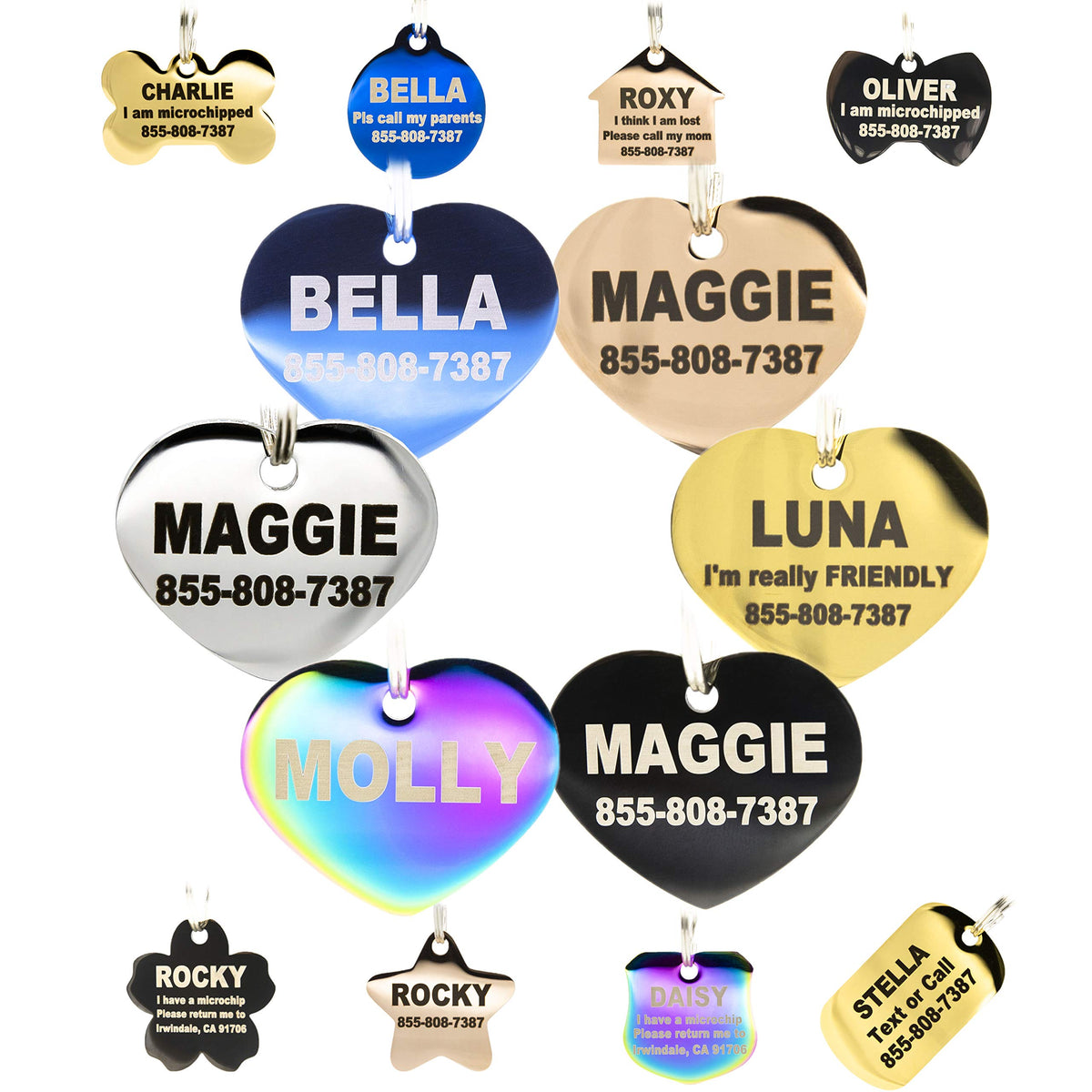 Engraved Dog Tags Personalized - Stainless Steel Engraved Dog Cat ID Tags Front & Back up to 8 Lines of Text Color Plating Gold, Rose Gold, Blue, Black, Nebula by PetANTastic