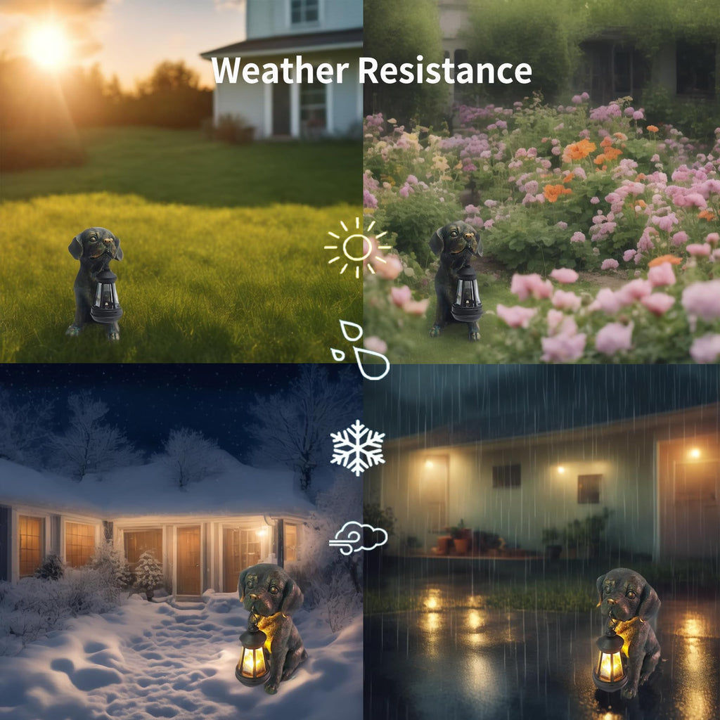 Solar Resin Dog Statue - Garden Art Figurine Dog for Yard Patio Lawn Balcony Decor, Home Houses Holiday Lighting, Outdoor Decoration, Unique Birthdays Ideal Gifts for Mom Grandma Women Wife Sister
