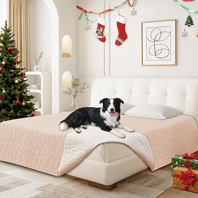 Waterproof Dog Bed Cover, Non-Slip Dog Blanket for Couch, Couch Covers for Dogs Washable, Pet Blanket for Furniture, Pet Bed Mat for Sofa, Car, Pet Supplies (52x82 Inch, Beige)