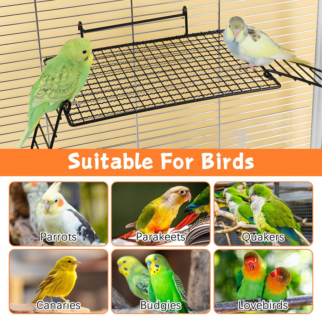BNOSDM 4 PCS Bird Perches Platform, Stainless Steel Grid Platform for Parakeet Parrot Stand with Climbing Ladder Bird Cage Accessories for Small to Large Birds (Black)