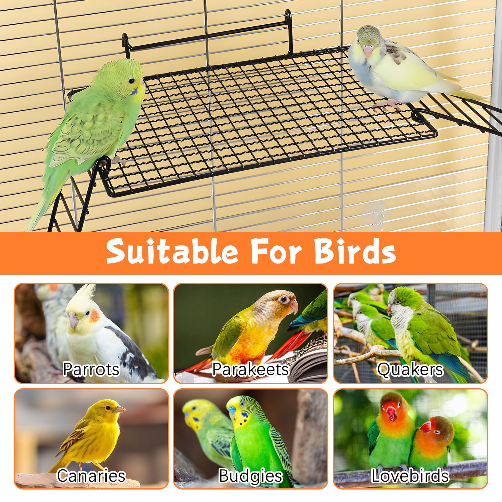 BNOSDM 4 PCS Bird Perches Platform, Stainless Steel Grid Platform for Parakeet Parrot Stand with Climbing Ladder Bird Cage Accessories for Small to Large Birds (Black)