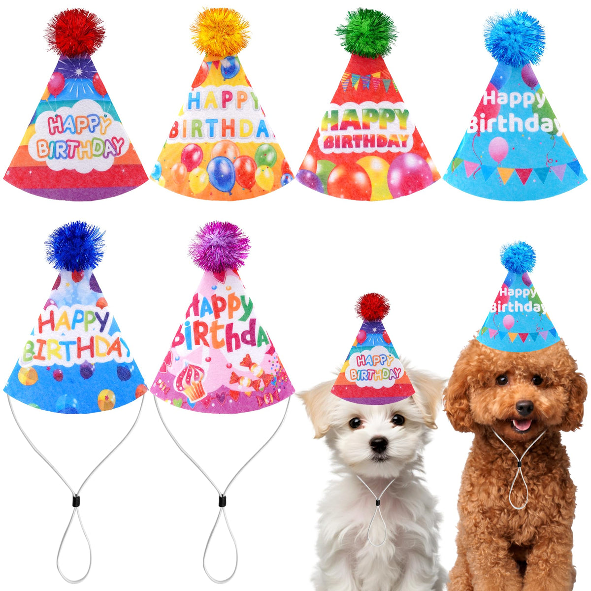 JpGdn 6PCS Dog Birthday Party Hats Felt for Small Medium Dogs Paw Bone