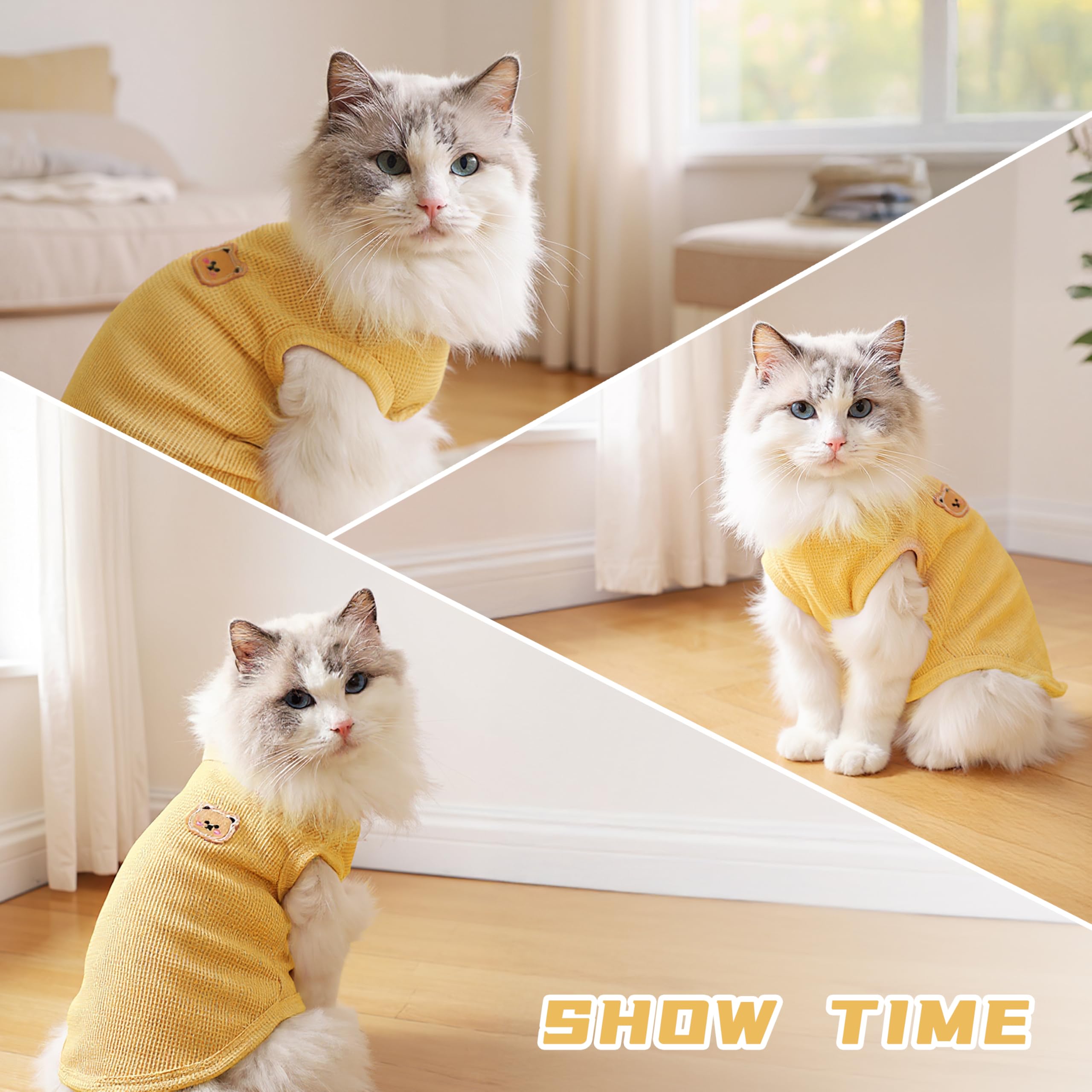 MAQILO Waffle Knit Cat & Dog T Shirt for Small Dogs, Stretchable Puppy Shirt for Sphynx Cats & Small Breeds, Pet Clothes | Breathable Summer/Winter Apparel for Newborn(3PCS Small)