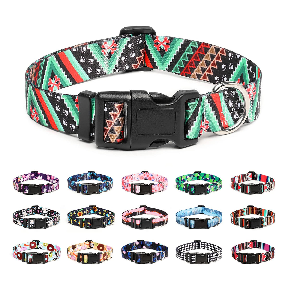 Mercano Adjustable Dog Collar - Special Design Patterns, Soft Nylon Comfortable Durable Pet Collar for Small Medium Large Dogs (S, Rhomb)