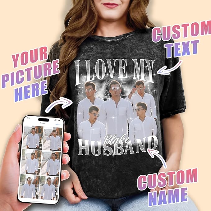 Tehg & Tuhg Custom T Shirts with Picture, Vintage Bootleg Rap Tee, Boyfriend Girlfriend, Unique Gift for Birthday Anniversary