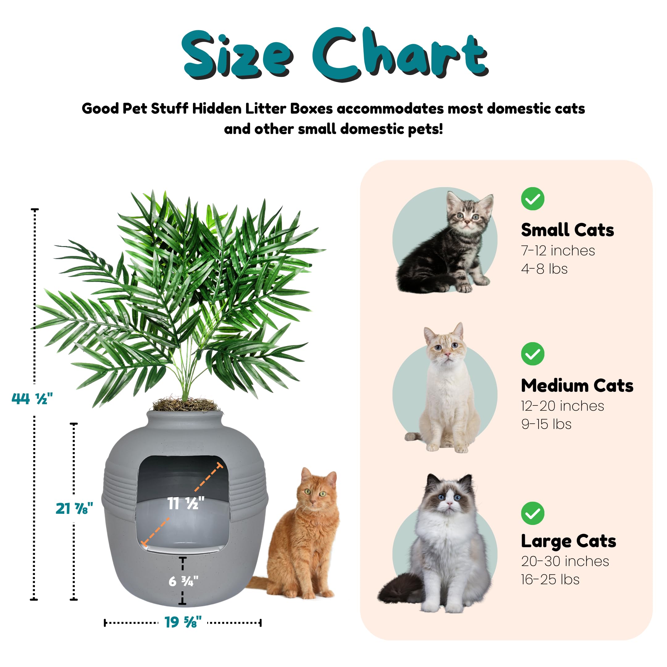 Good Pet Stuff Original Hidden Litter Box Planter, Decorative Cat Litter Enclosure, Carbon Filter, Faux Plant, Easy to Clean, Round Design, Removable Tray, Essentials Kit, Palm Plant, Pebble Gray