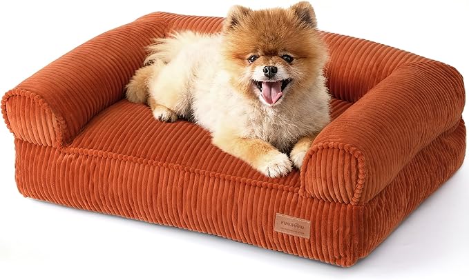 FUKUMARU Dog Couch Bed, Corduroy Cozy Cat Bed, Waterproof, Washable Cover