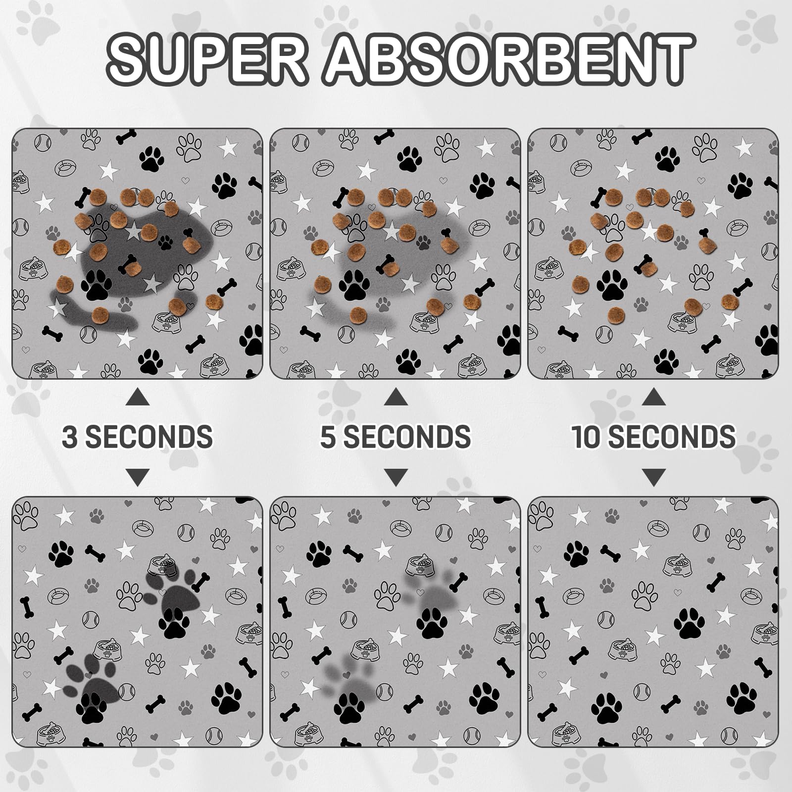 Dog Food Mat for Pet Cat Food Mat, Gray Absorbent Quick Dry Dog Bowl Mats for Food and Water, Non-Slip Cat Pet Feeding Mats for Floor Placemats 12"x20"