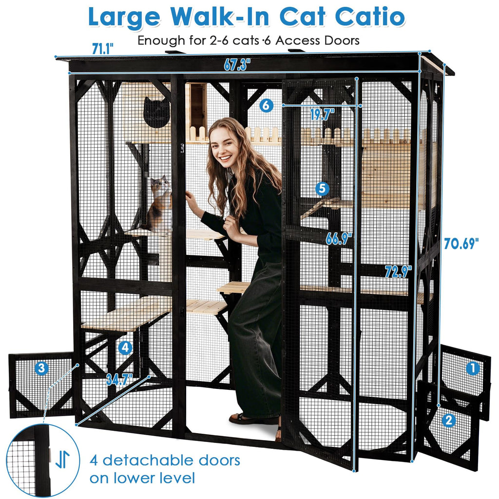 Catio Outdoor Cat Enclosure Window Access Walk-in Indoor Cat Cage Patio 71"