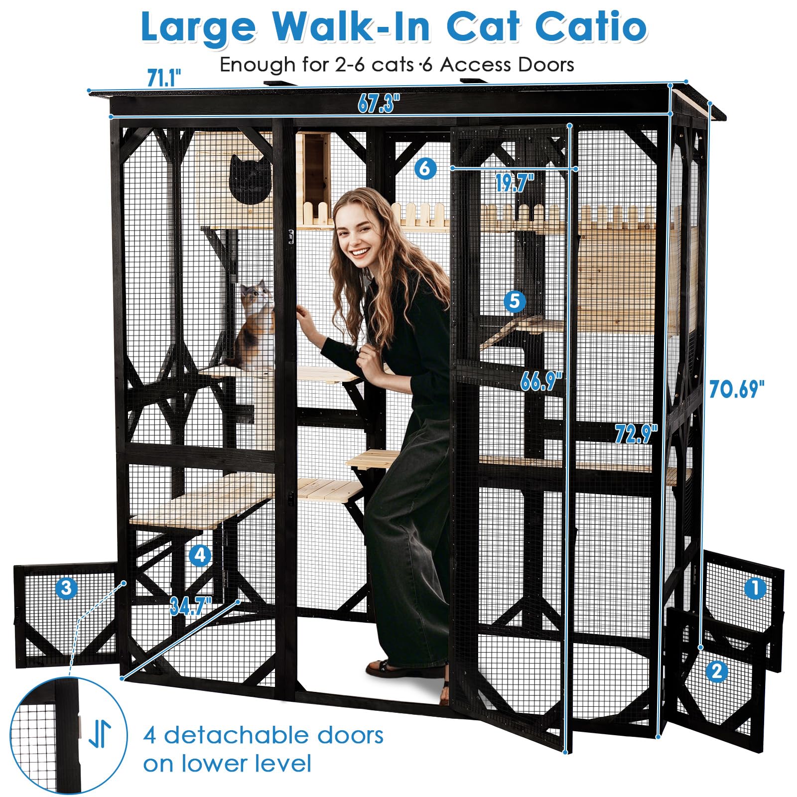 Catio Outdoor Cat Enclosure Window Access Walk-in Indoor Cat Cage Patio 71"