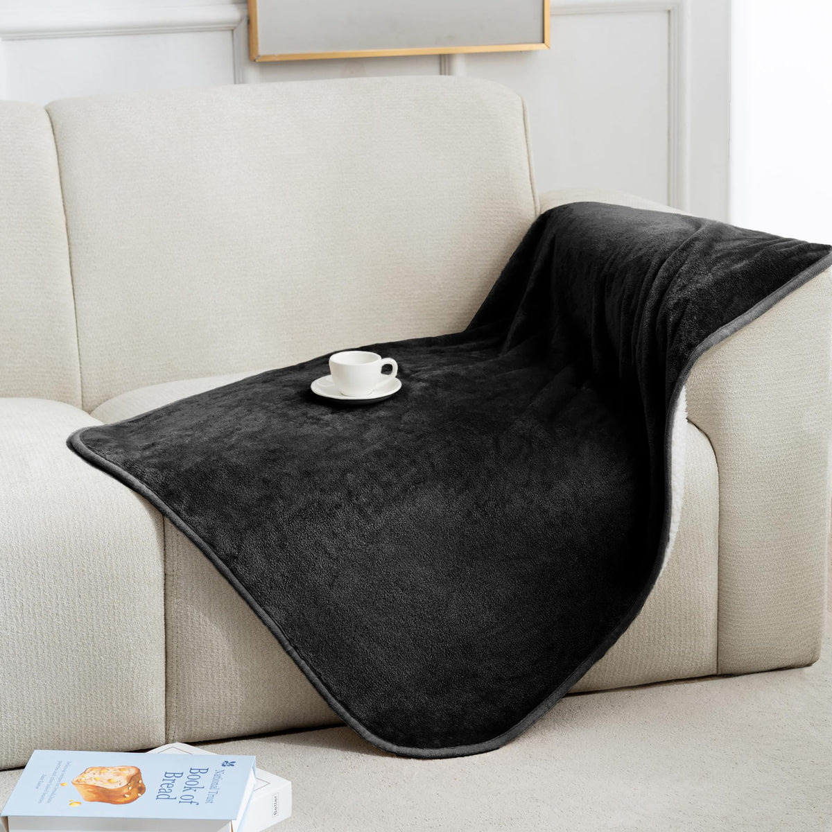 gogobunny Waterproof Bed Blanket, Reversible Sherpa Fleece Throw Blanket for Dog Puppy Cat, Furniture Cover Protects Bed Couch Sofa from Liquid Pee and Pet Fur (Cream, 90x108 inches)