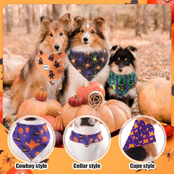 Sanwuta 120 Pcs Bandanas for Dogs Bulk Summer Triangle Dog Bandana Washable Pet Scarves Adjustable Bibs for Small and Medium Pets, 30 Styles (Halloween)