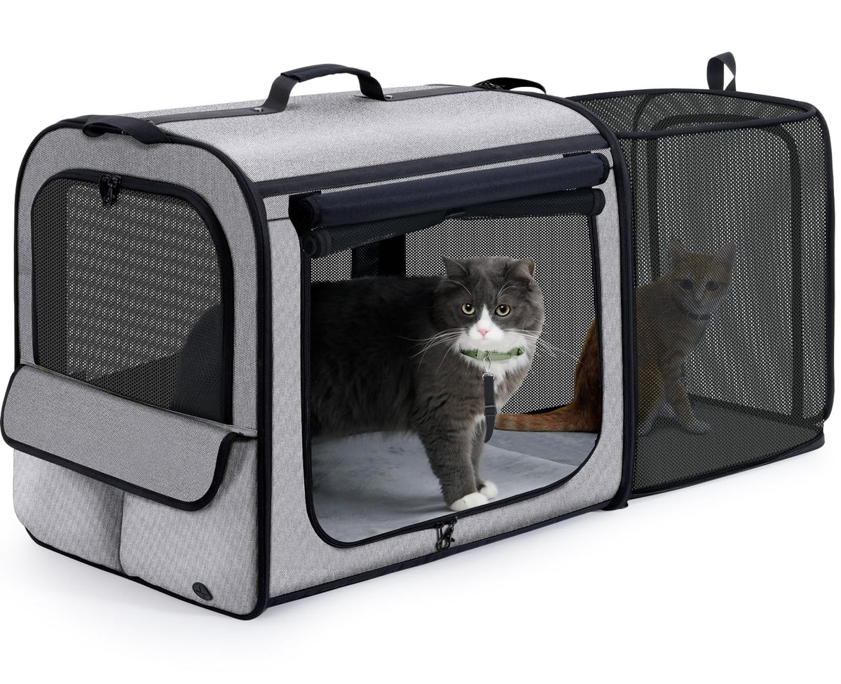 Dog Car Carrier Light Weight 24×17.7×20.5 in, Dog Carrier Easy to Assemble, Dog Car Crate Portable and Breathable, Foldable Pet Carrier for Indoor and Outdoor Use, Dogs Travel Crate with Curtain Brown