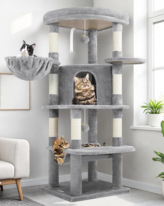 Globlazer Corner Cat Tree Tower with Scratching Post, C51, Dark Grey