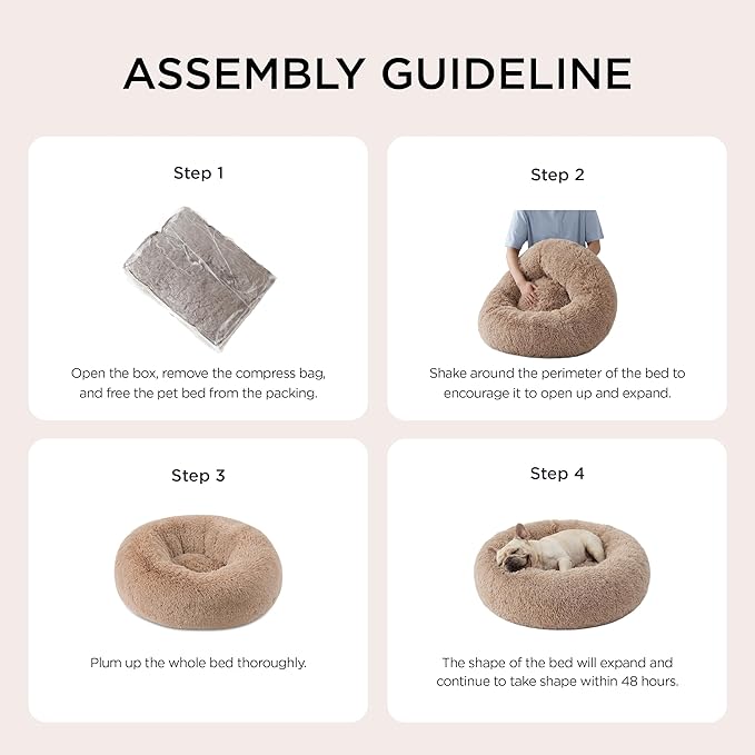 Bedsure Calming Dog Bed for Small Medium Dogs - Donut Washable Medium Puppy Bed, 27 inches Anti-Slip Round Fluffy Plush Faux Fur Pet Bed, Camel