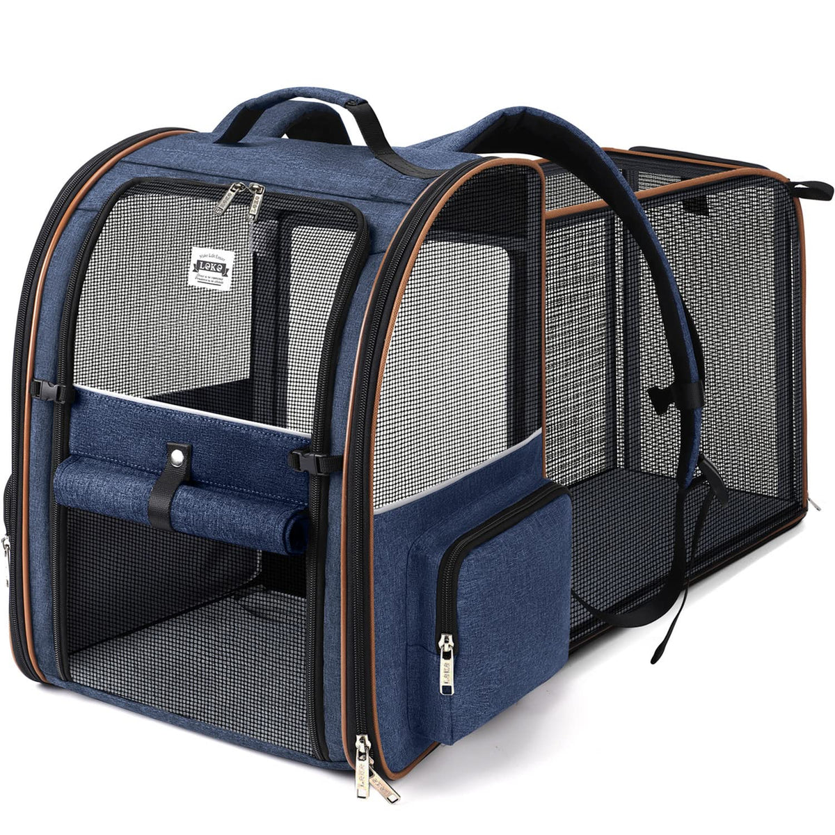 Lekebobor Large Cat Backpack Carrier Expandable Pet Carrier Backpack for Small Dogs Medium Cats Fit Up to 18 Lbs, Dog Backpack Carrier, Foldable Puppy Backpack Carrier for Travel, Black
