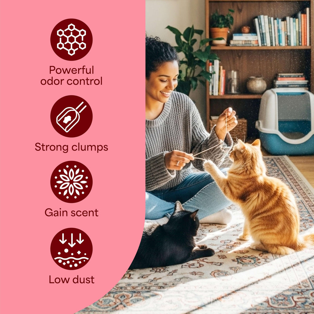 Fresh Step Odor Shield Multi Cat Clumping Cat Litter With Febreze Freshness in Gain Scent, Low Dust, Odor Control with Ammonia Block Tech, Compatible in Automatic Litter Boxes, 14 lb.