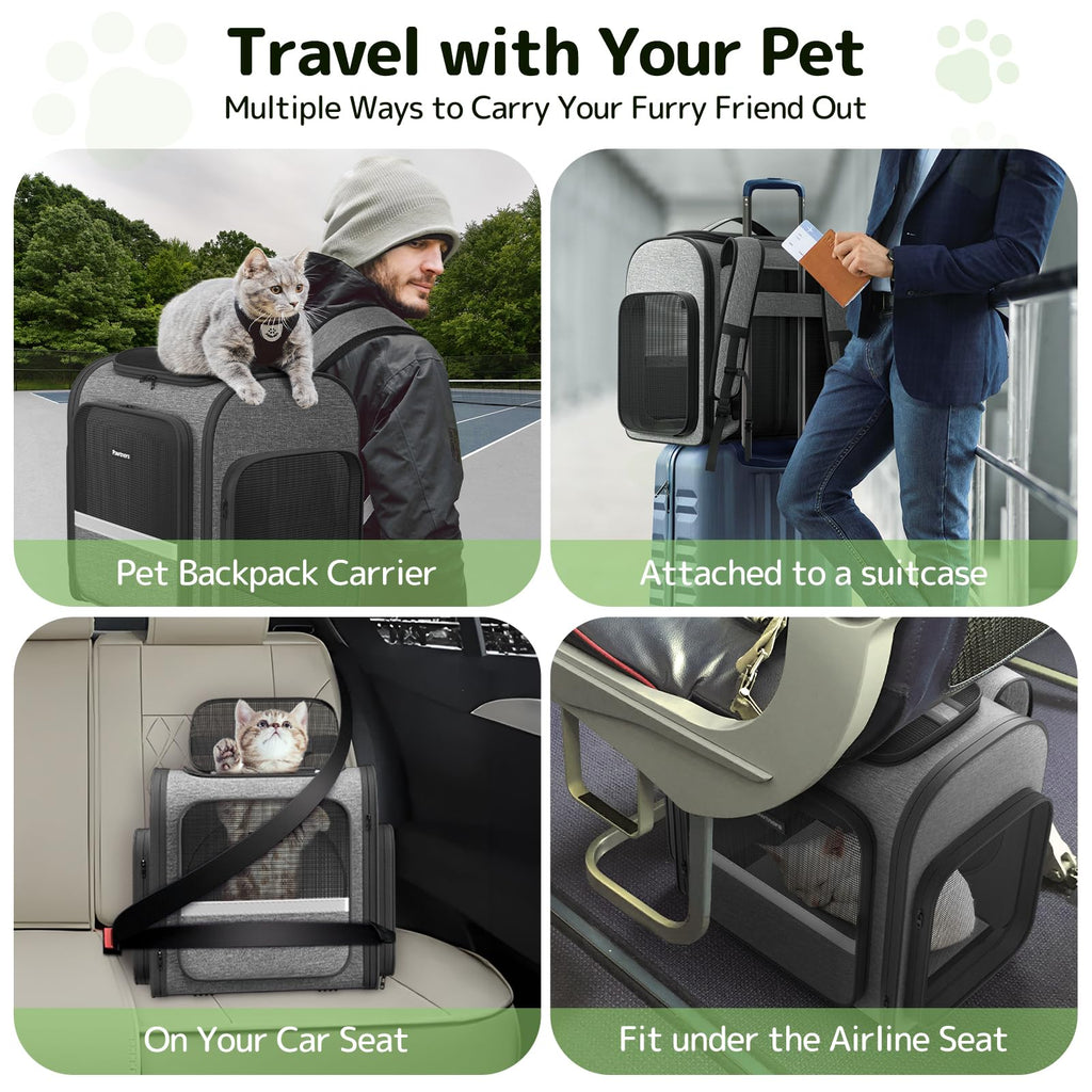 Pawtners Cat Backpack with Play Tunnel, Design for Carrying Playing Grey