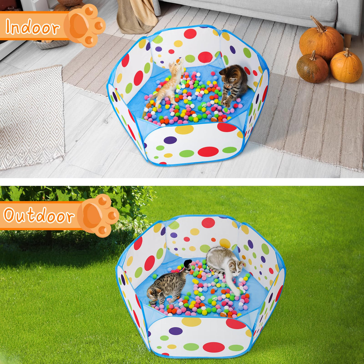 Palksky Ball Pit with 210 Toy Balls and 4 Spring Toys - Interactive Cat Toys for Bored Indoor Cats Self Play, Enrichment Toy for Fun and Exercise