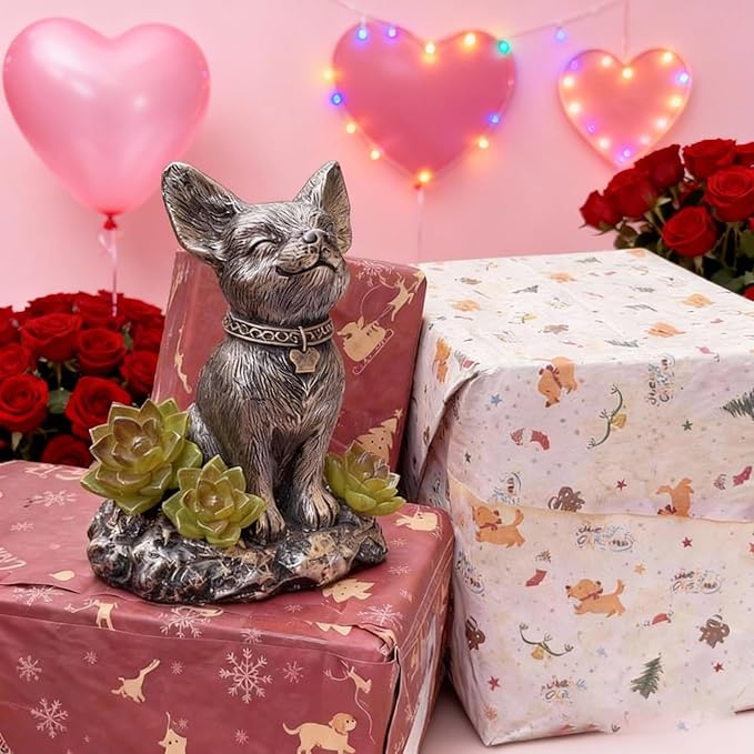 IVCOOLE Dog Statue with Solar Light, Dog Garden Decor, Outdoor Statue, Gifts for Mom