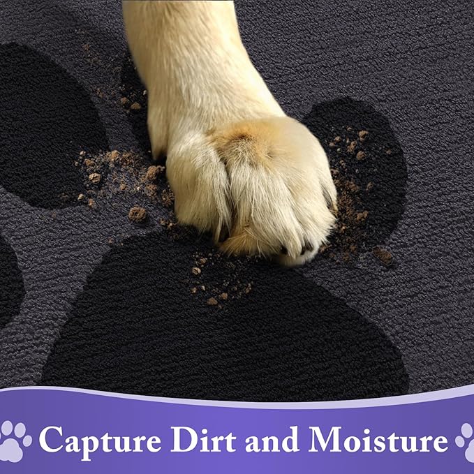 Buganda Dog Door Mat for Muddy Paws, Absorbent Dirt Trapper Non Slip Indoor Doormats, Washable Low-Profile Mat for Mud Dogs, Entryway Carpet for Inside Floor (48x30 Inches, Black)