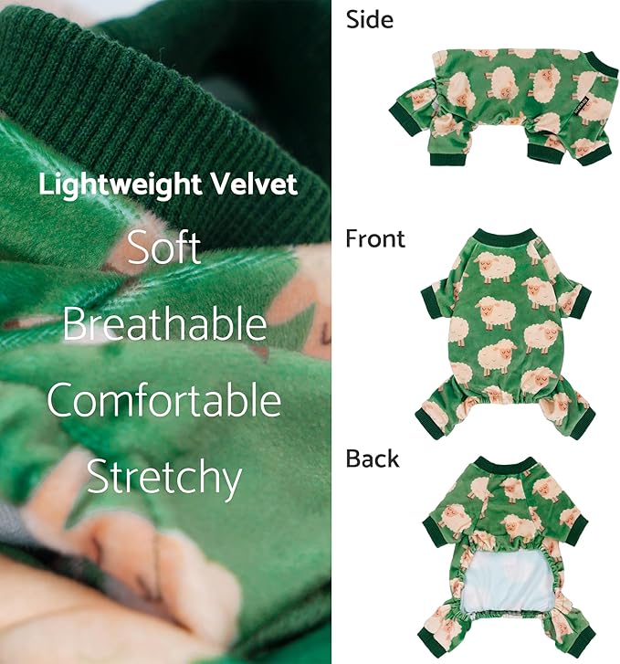 Fitwarm Funny Sheep Dog Pajamas, Warm Winter Dog Clothes for Small Dogs Boy Girl, Cozy Pet Onesie with Feet, Green, White, Medium