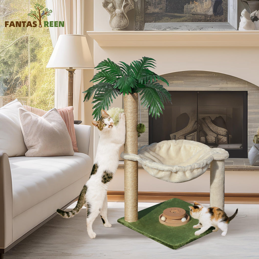 Fantasreen Cat Tree 28'' with Hammock & Interactive Toy for Indoor Cats