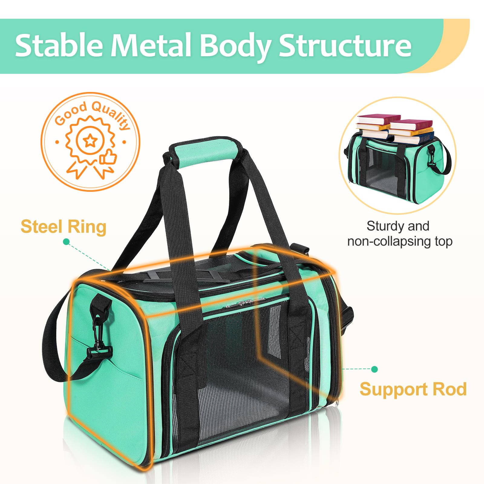Discala Cat Dog Carrier Up to 15 Lbs TSA Airline Approved Pet Carrier for Small Medium Cats Puppies Dog Carriers for Small Dogs Collapsible Soft Sided Cat Travel Carrier - Green 15.7"x10.2"x10.2"