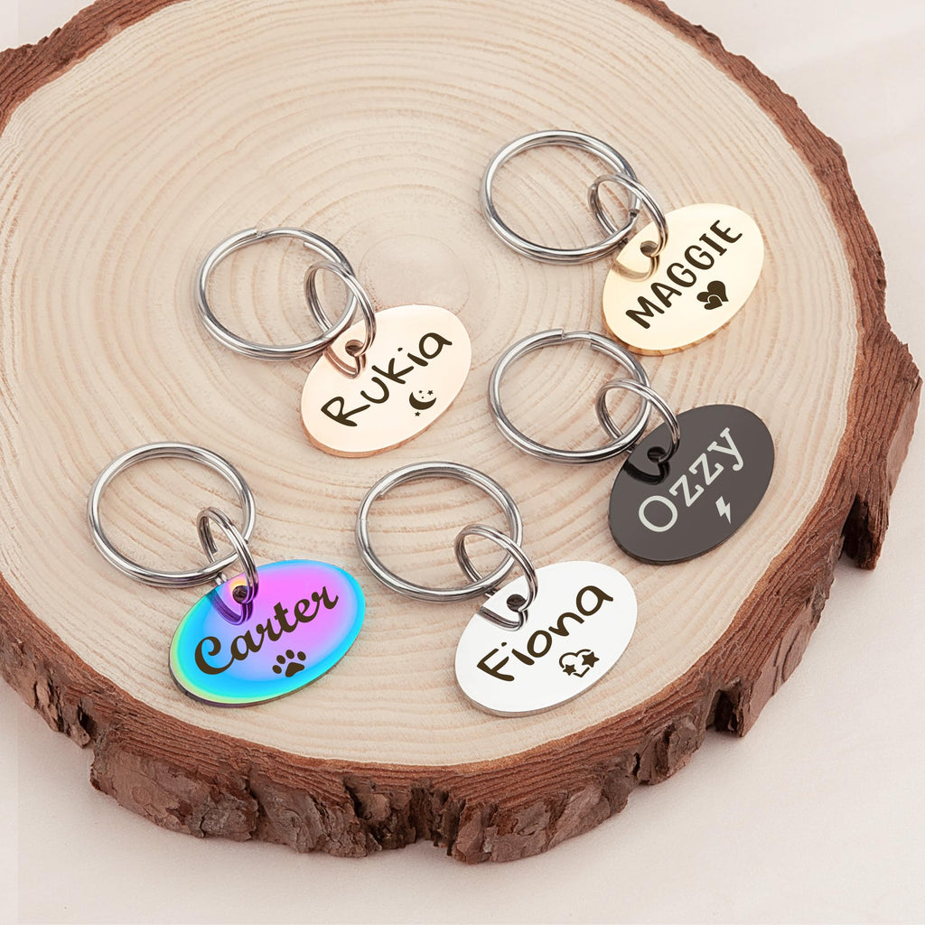 Anavia Small Size Dog Cat ID Tags, Small/XS Personalized Color Plated Stainless Steel Puppy Kitten Name Tags, Customized Engraved Nameplate Pet Collar Tag (Black, Oval)