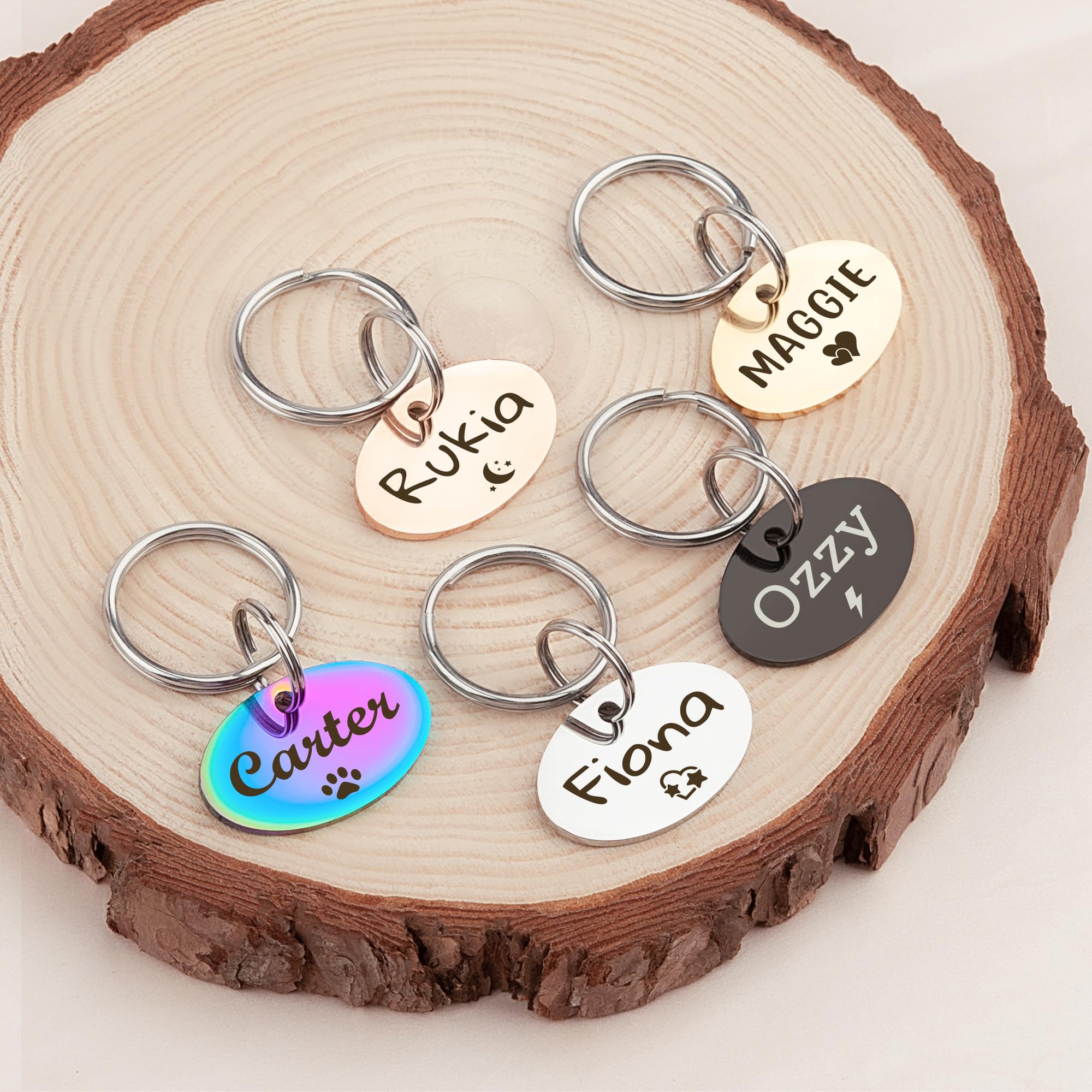 Anavia Small Size Dog Cat ID Tags, Small/XS Personalized Color Plated Stainless Steel Puppy Kitten Name Tags, Customized Engraved Nameplate Pet Collar Tag (Black, Oval)