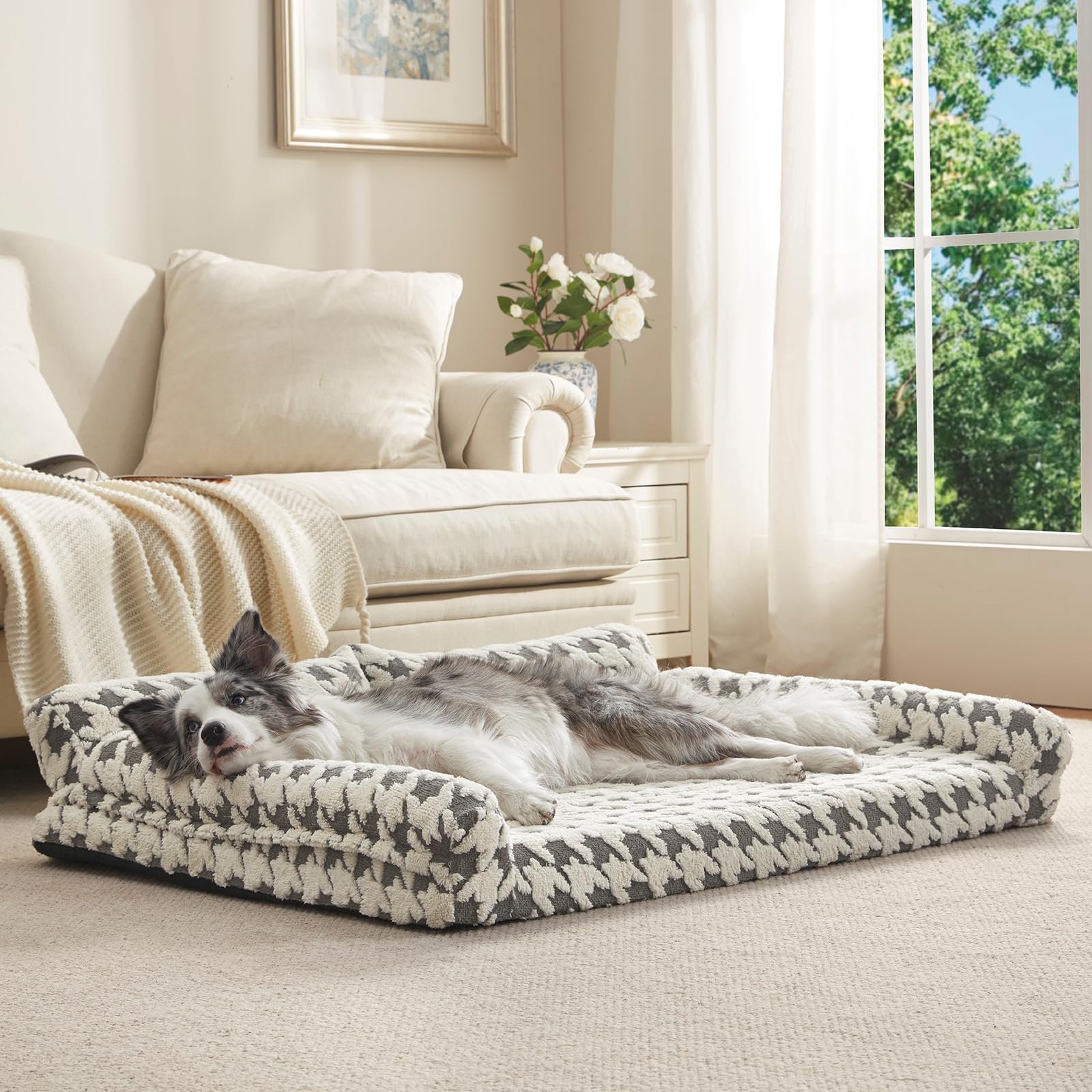 Orthopedic Dog Beds for Medium Dogs Washable, Detachable Side Bolster and Pillow, Medium Dog Sofa with Memory Foam, with Removable Cover and Non-Slip Bottom, Grey
