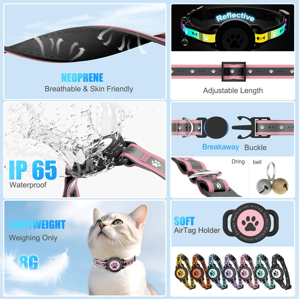 Airtag Cat Collar Breakaway, Reflective Cat Collar with AirTag Holder