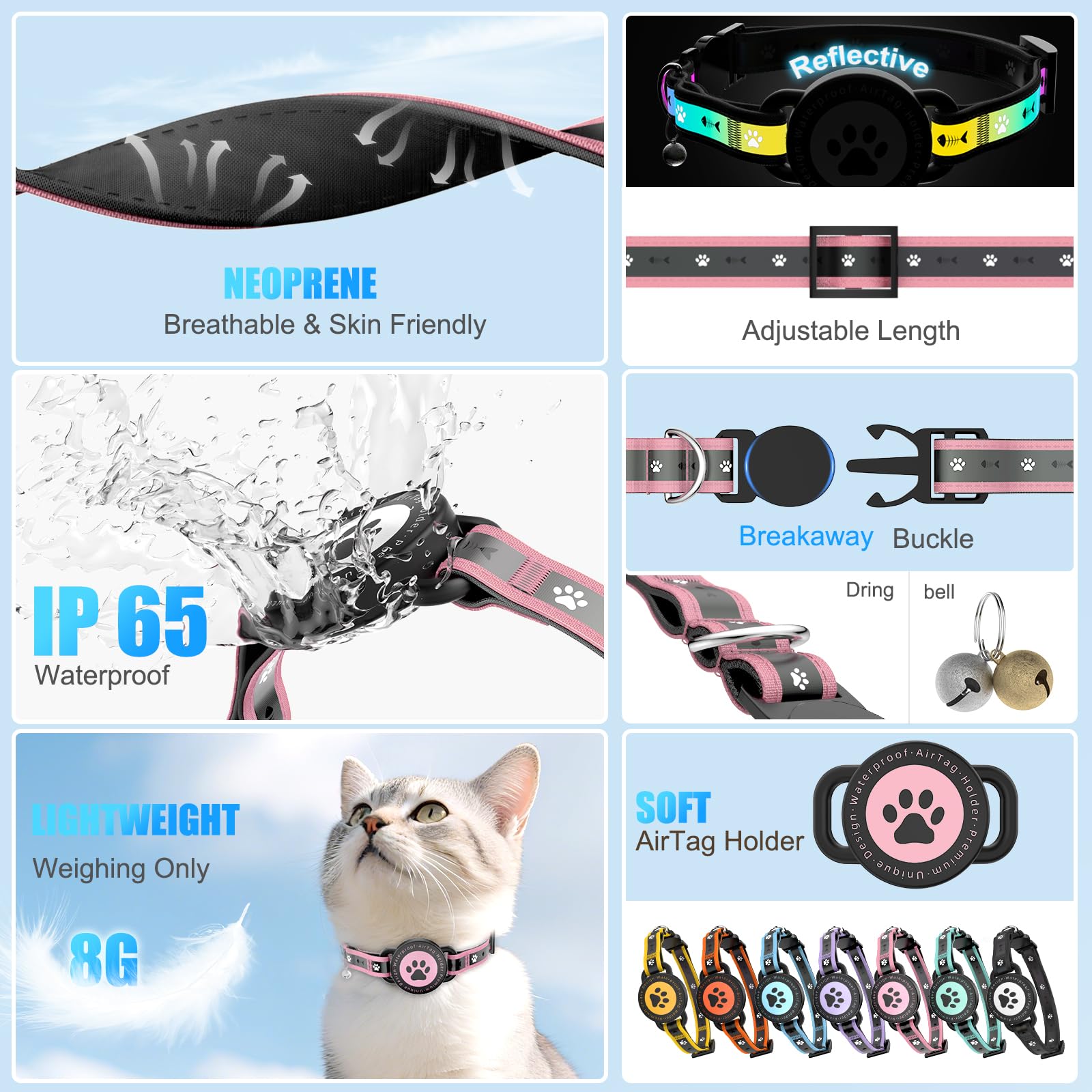 Airtag Cat Collar Breakaway, Reflective Cat Collar with AirTag Holder