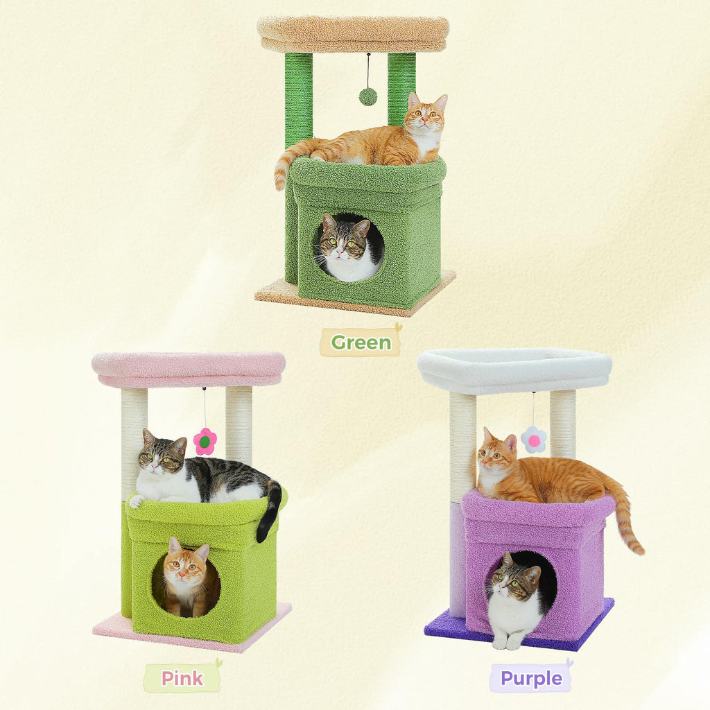 PEQULTI Indoor Cat Tree Tower Small Cats, Sisal Post & Cozy Condo, Purple